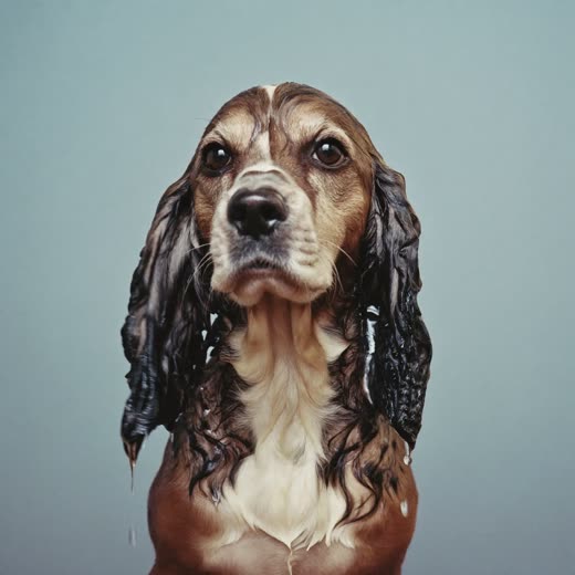 A damp cocker spaniel after a bath